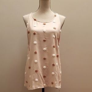 MINE Tank Top Large Cream w Tan & White Dots Flowy Design NWT